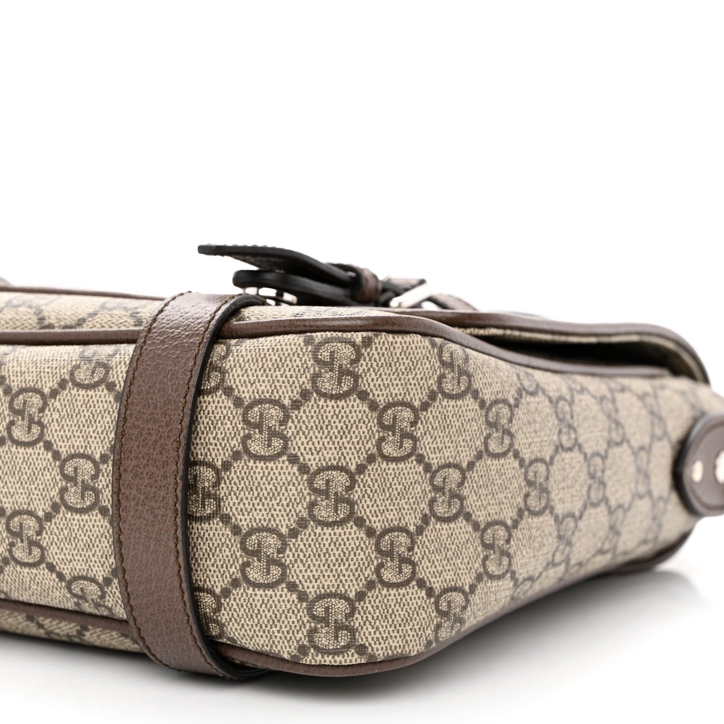 GG Supreme Monogram Textured Dollar Calfskin Retro Interlocking G Flap Messenger Bag Beige Ebony New Acero
