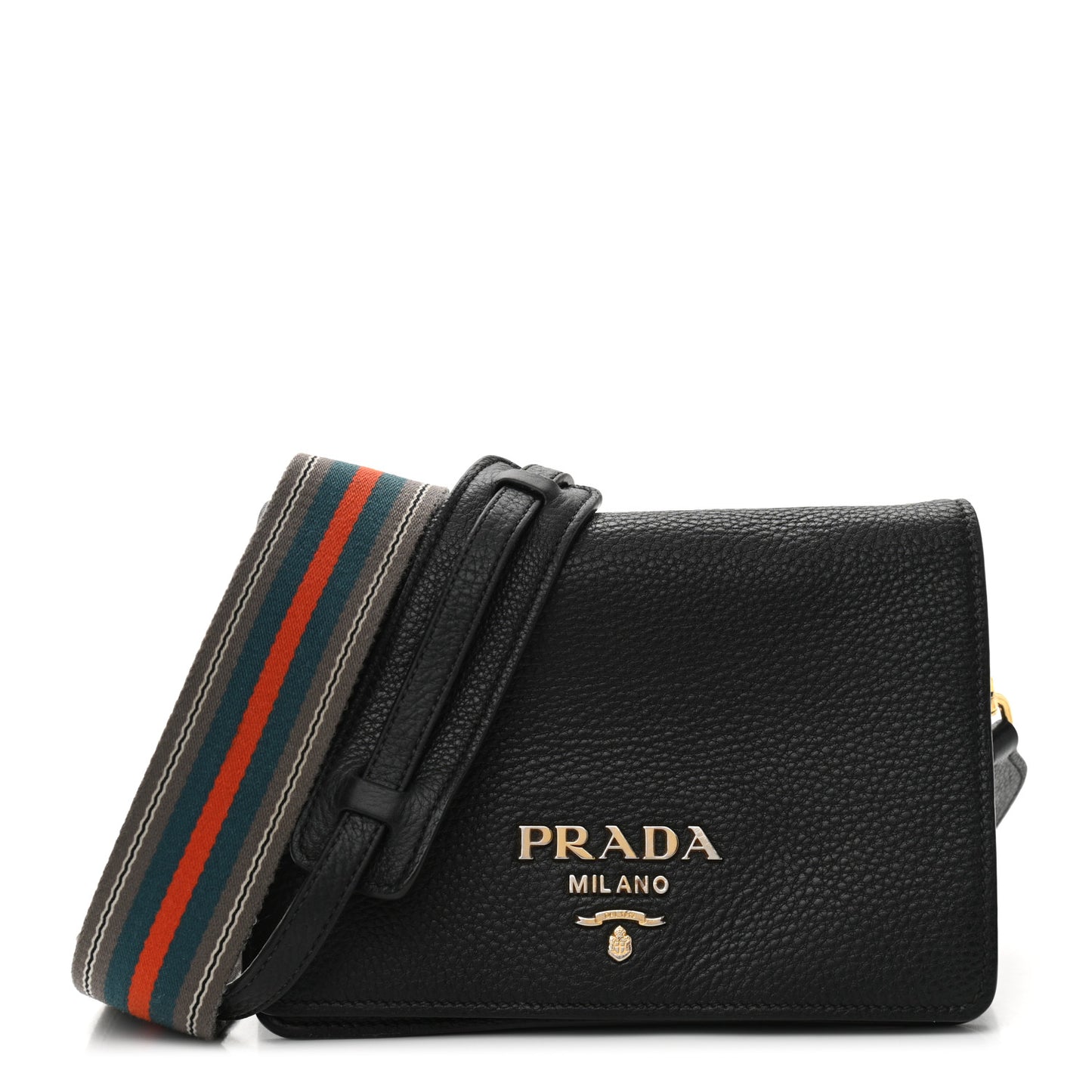 Vitello Daino Double Strap Flap Crossbody Black