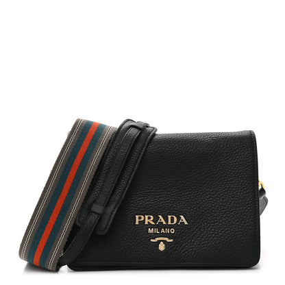 Prada Vitello Daino Double Strap Flap Crossbody Black 1 of 12