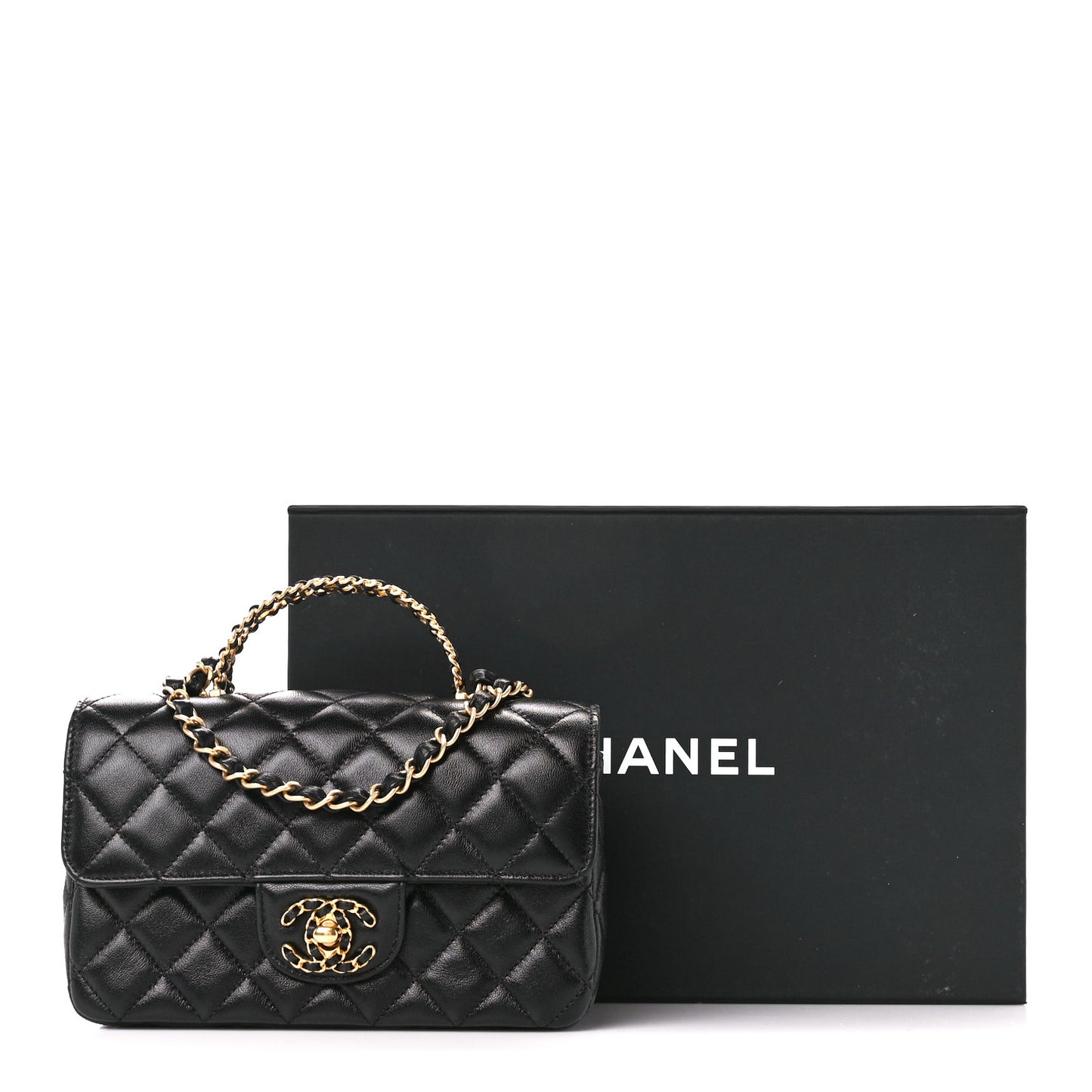 Lambskin Quilted Mini Strass On Top Flap Black