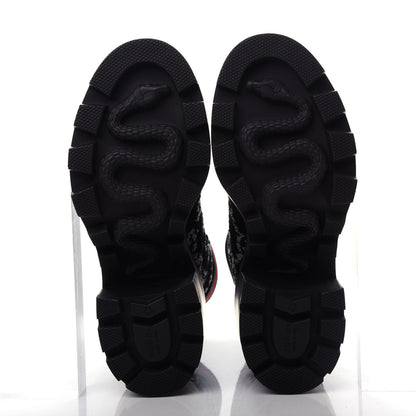 Gucci Tweed GG Monogram Lace Up Combat Ankle Boots 39 Black 6 of 11