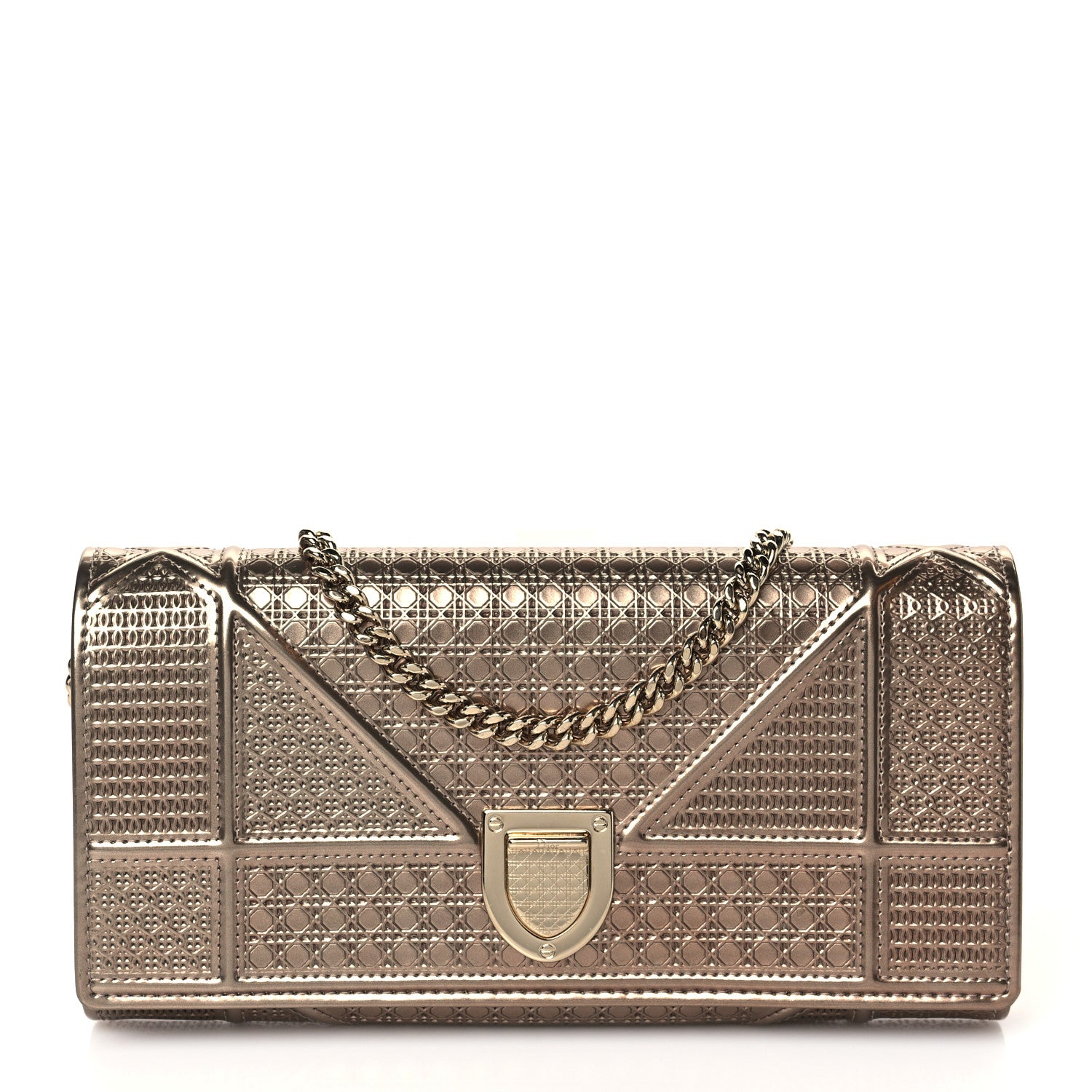 Christian Dior Metallic Patent Micro-Cannage Diorama Croisiere Chain Wallet Champagne 1 of 9