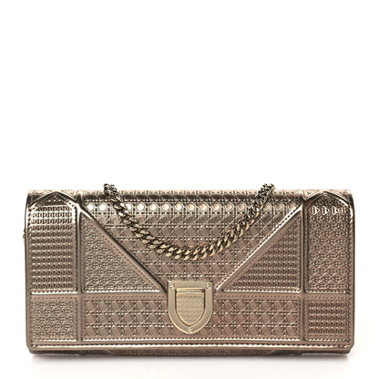 Christian Dior Metallic Patent Micro-Cannage Diorama Croisiere Chain Wallet Champagne 1 of 9