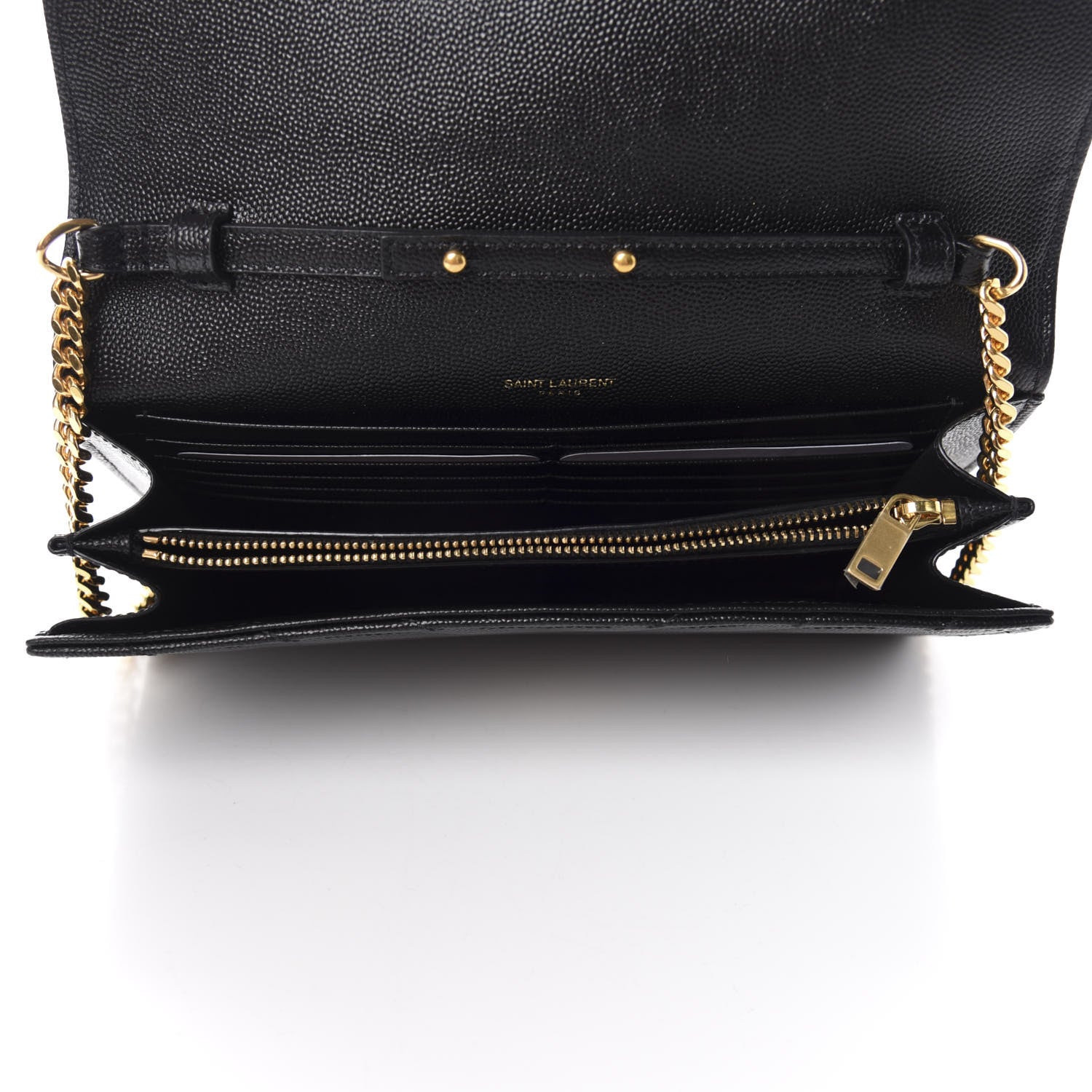 Saint Laurent Grain De Poudre Matelasse Chevron Monogram Chain Wallet Black 5 of 10