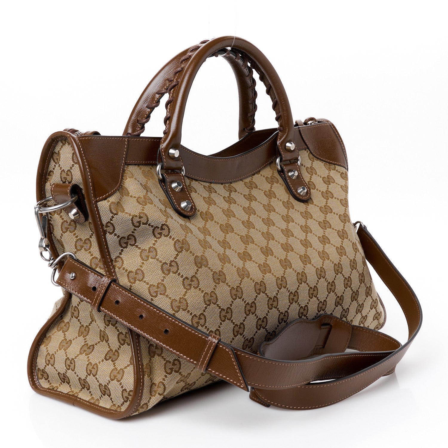 Balenciaga X GUCCI GG Monogram Azalea Calfskin Neo Classic Silver Hardware Medium City Beige Ebony Brown Sugar 3 of 10