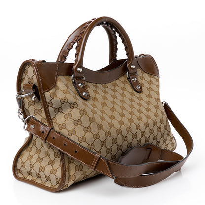 Balenciaga X GUCCI GG Monogram Azalea Calfskin Neo Classic Silver Hardware Medium City Beige Ebony Brown Sugar 3 of 10