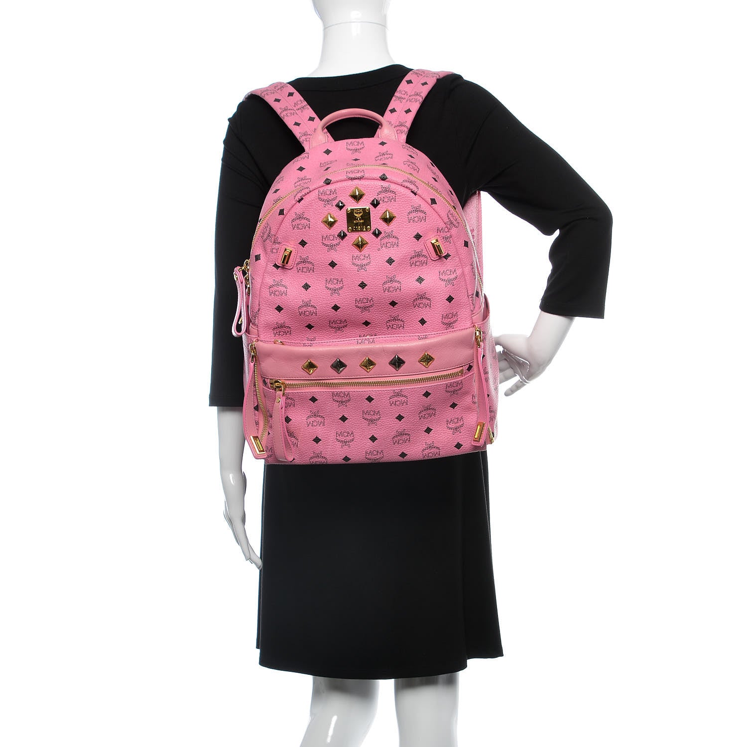 MCM Visetos Studded Medium Dual Stark Backpack Pink 2 of 11