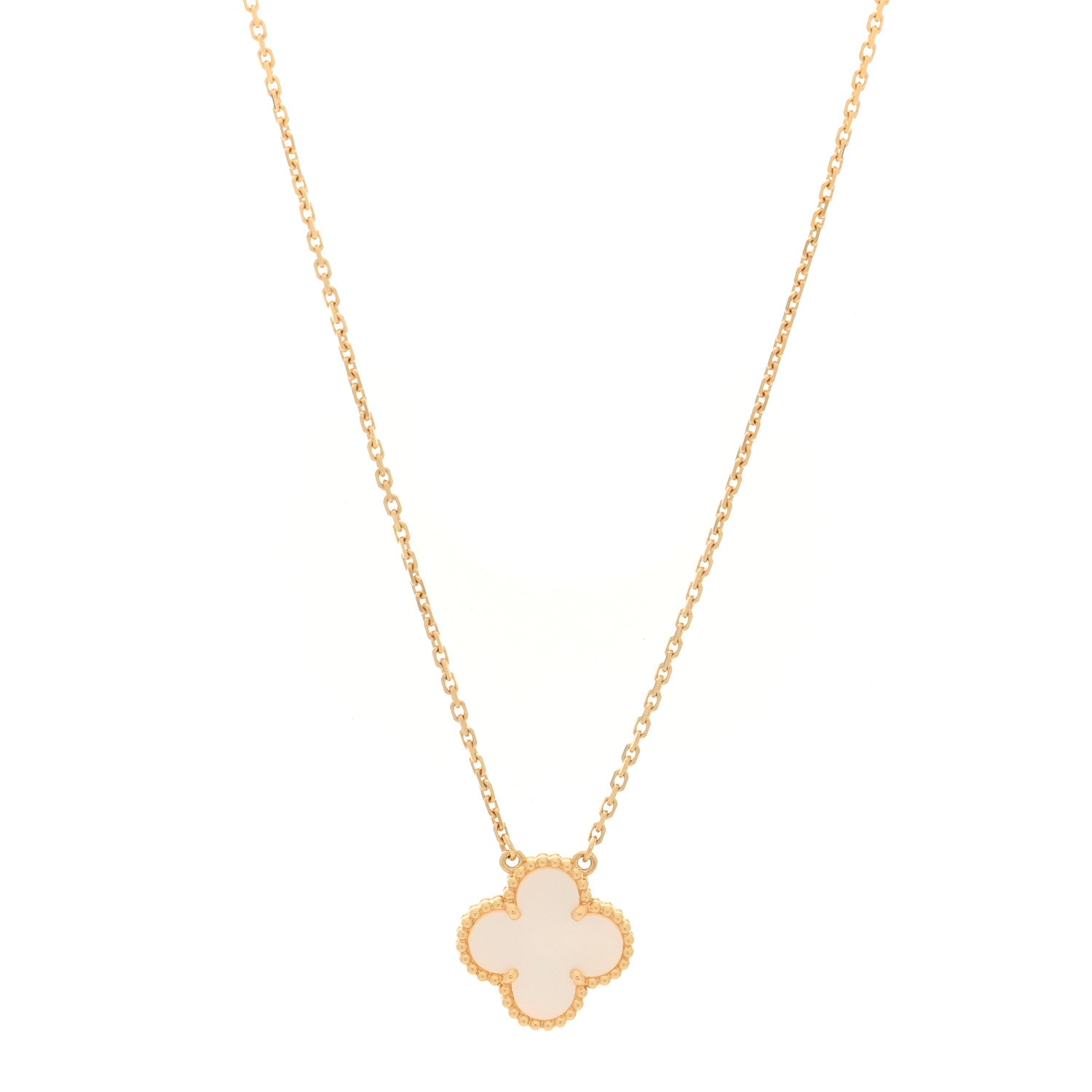 Van Cleef & Arpels 18K Yellow Gold Mother of Pearl Vintage Alhambra Pendant Necklace 1 of 5