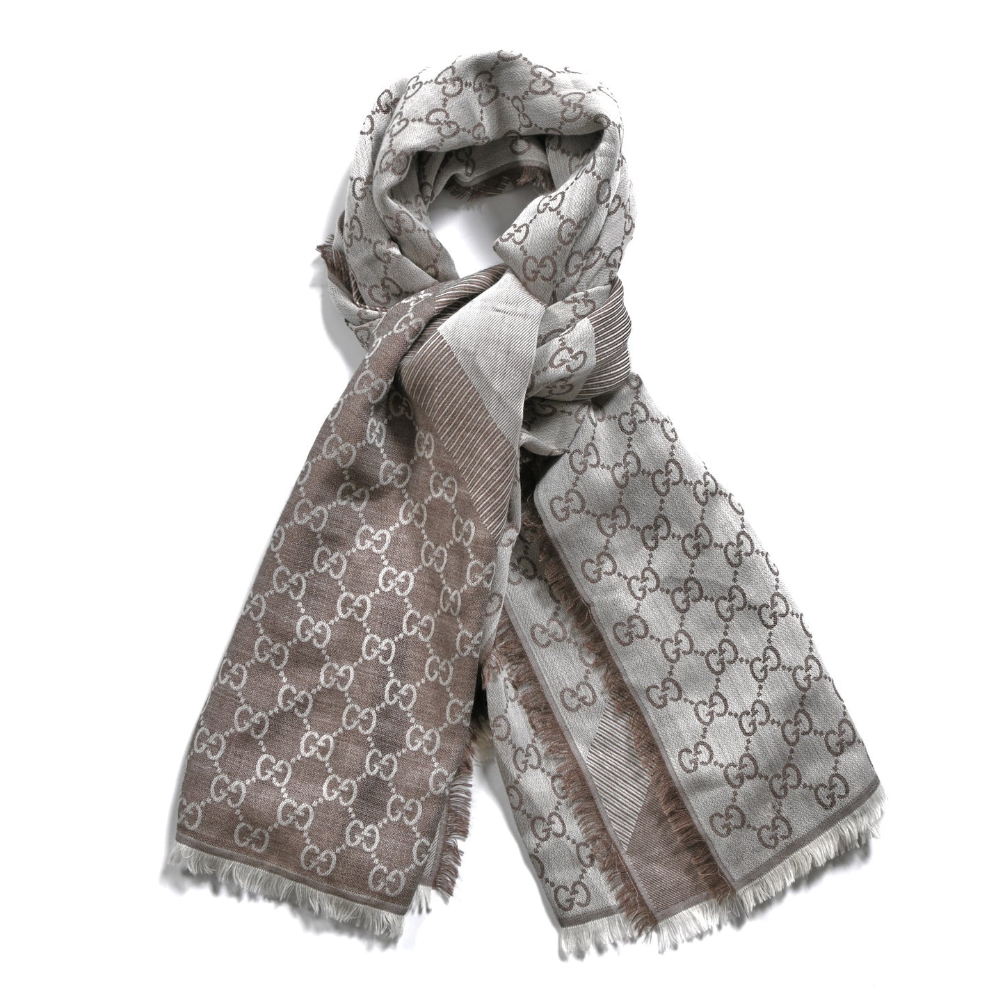 Wool Silk Monogram GGWeb Fringe Shawl Bitume Ivory