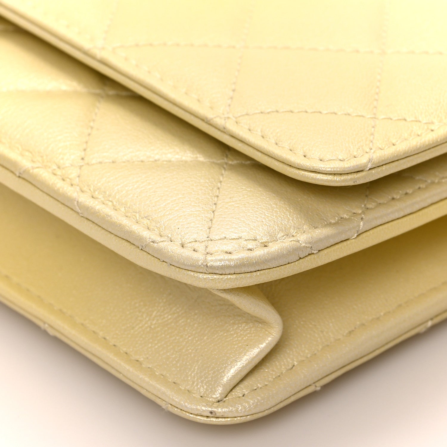 Chanel Cloudy Pearly Goatskin Quilted Wallet on Chain WOC Light Yellow 9 of 10
