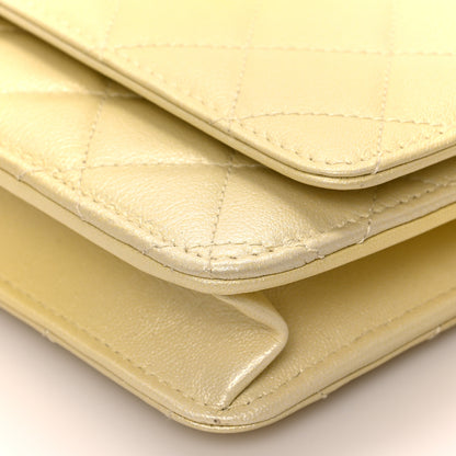 Chanel Cloudy Pearly Goatskin Quilted Wallet on Chain WOC Light Yellow 9 of 10