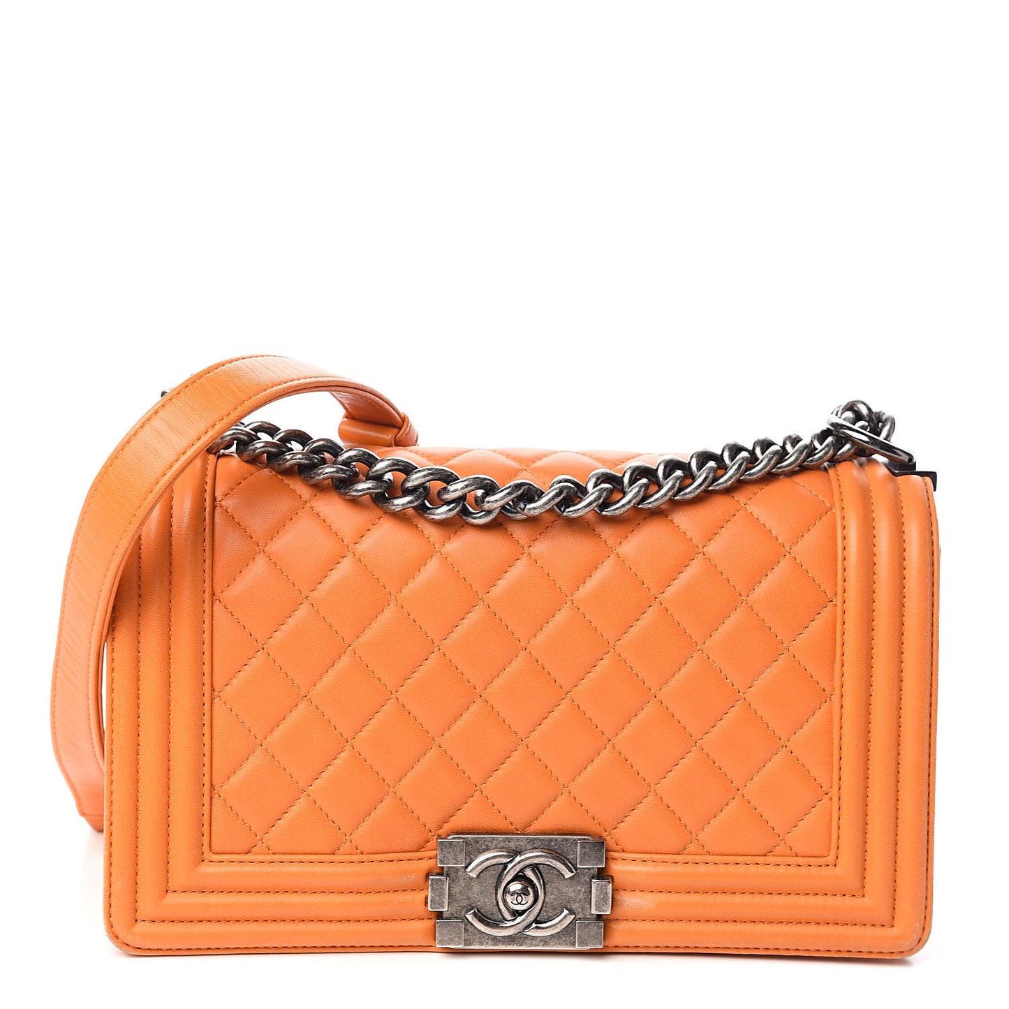 Lambskin Quilted Medium Boy Flap Orange