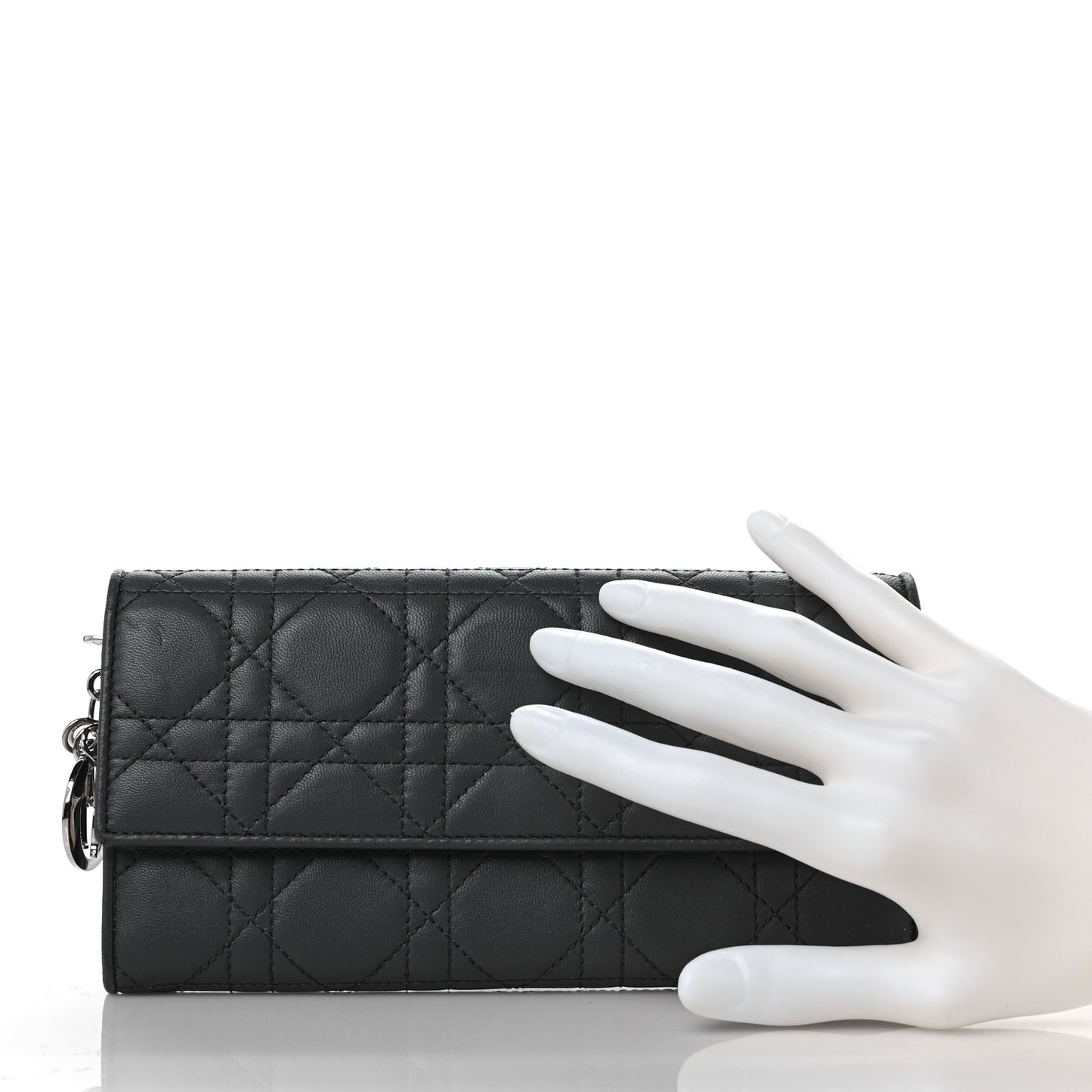 Lambskin Cannage Lady Dior Flap Wallet Grey
