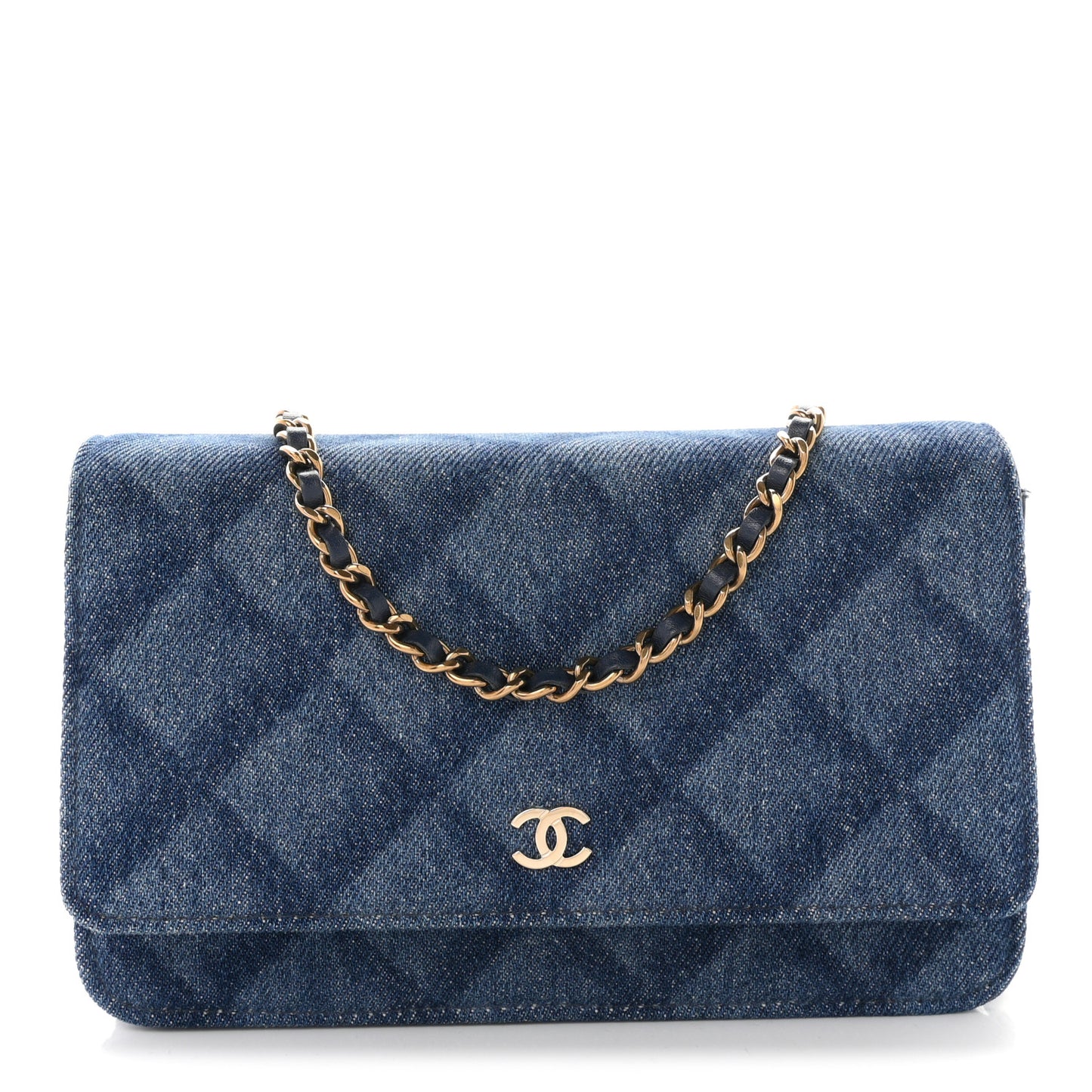 Denim Printed Wallet On Chain WOC Dark Blue