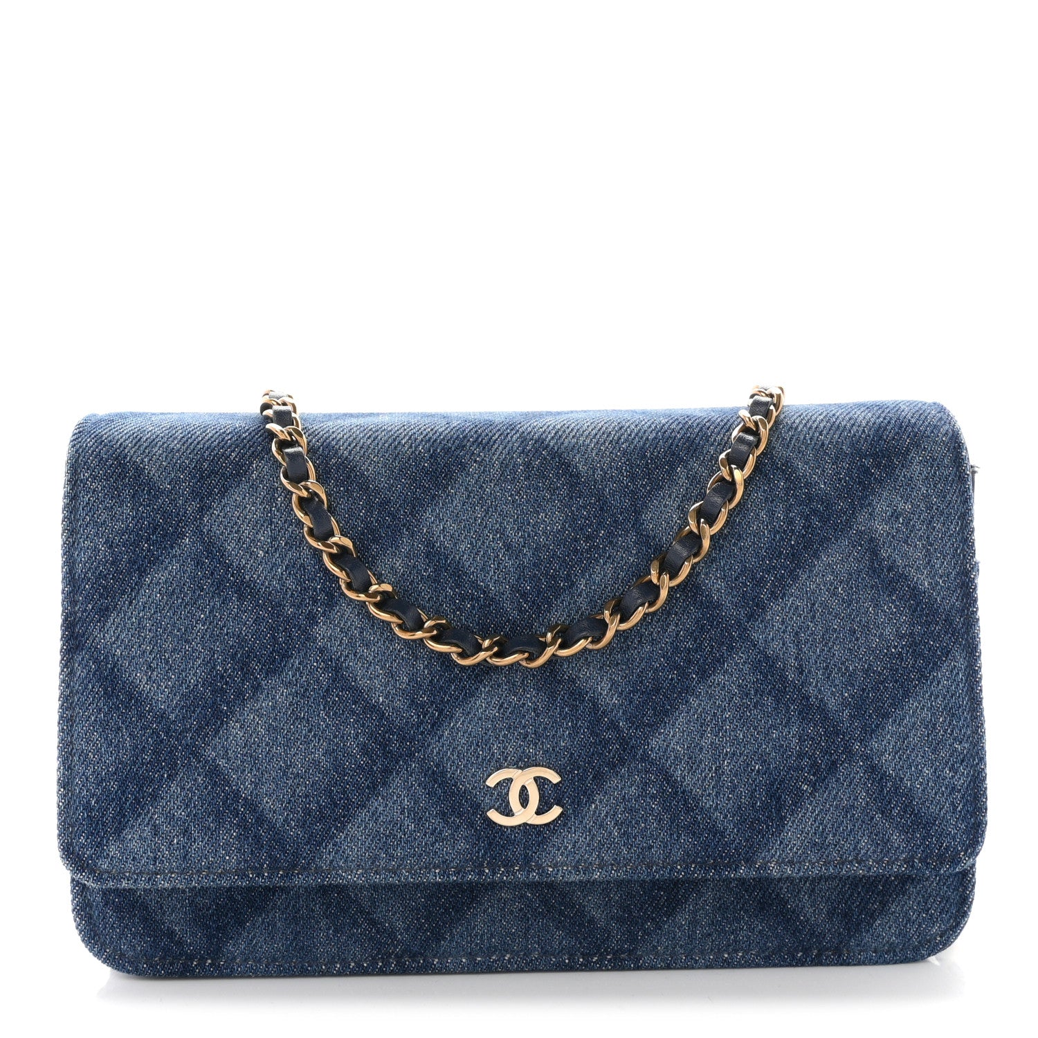 Chanel Denim Printed Wallet On Chain WOC Dark Blue 1 of 10