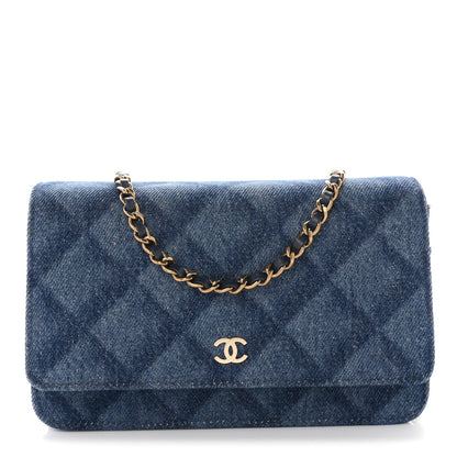 Chanel Denim Printed Wallet On Chain WOC Dark Blue 1 of 10