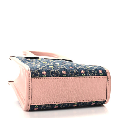 Gucci New Denim Flower GG Monogram Dollar Calfskin Mini Retro Interlocking G Tote Bag Blue Tea Multicolor Powder Pink 4 of 10