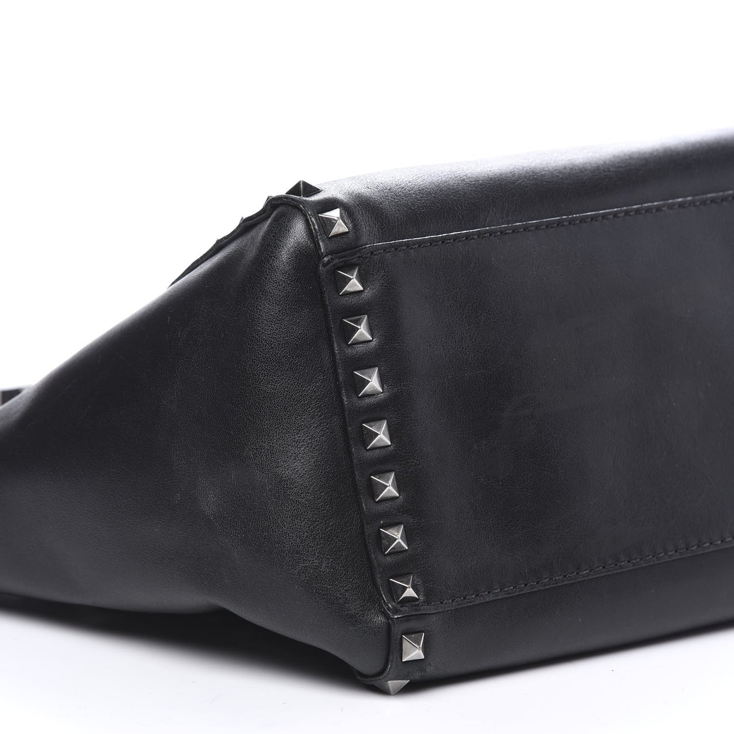 Vitello Small Rockstud Double Handle Tote Black
