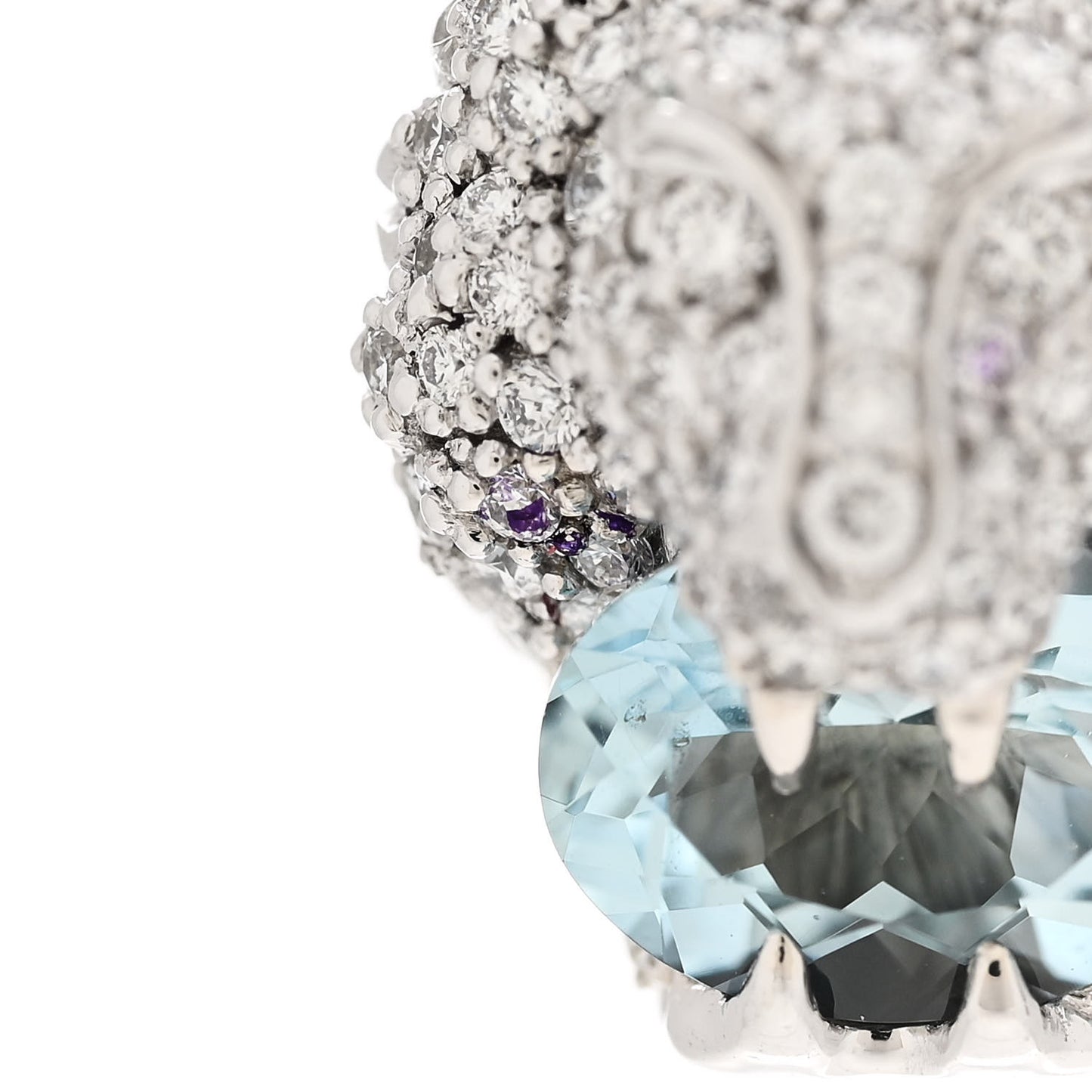 18K White Gold Diamond Aquamarine Lion Head Earrings