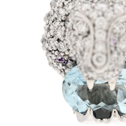 Gucci 18K White Gold Diamond Aquamarine Lion Head Earrings 7 of 8
