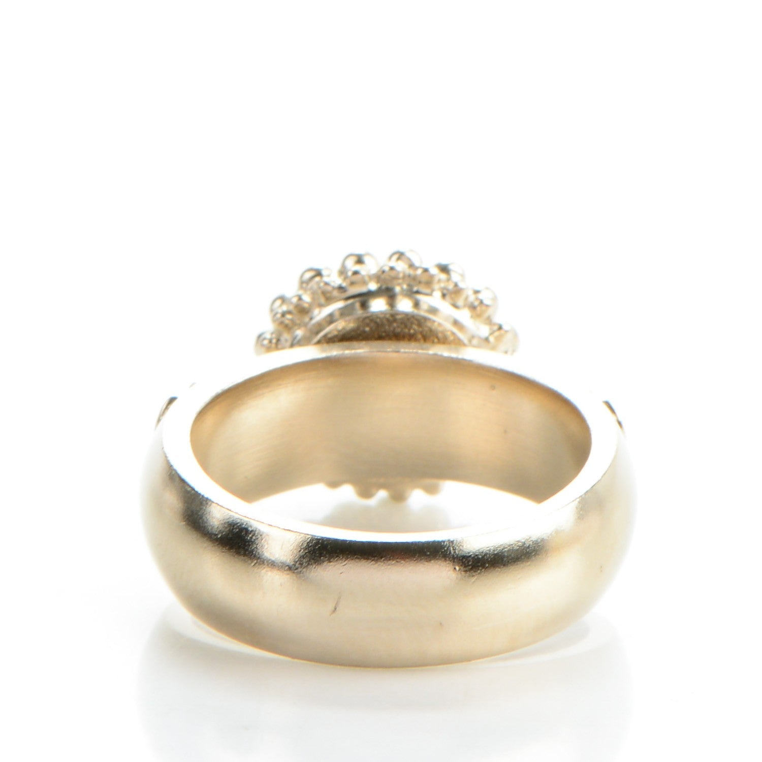 Chanel Pearl Crystal CC Ring 54 7 Gold Pearly White 3 of 5