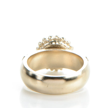 Chanel Pearl Crystal CC Ring 54 7 Gold Pearly White 3 of 5