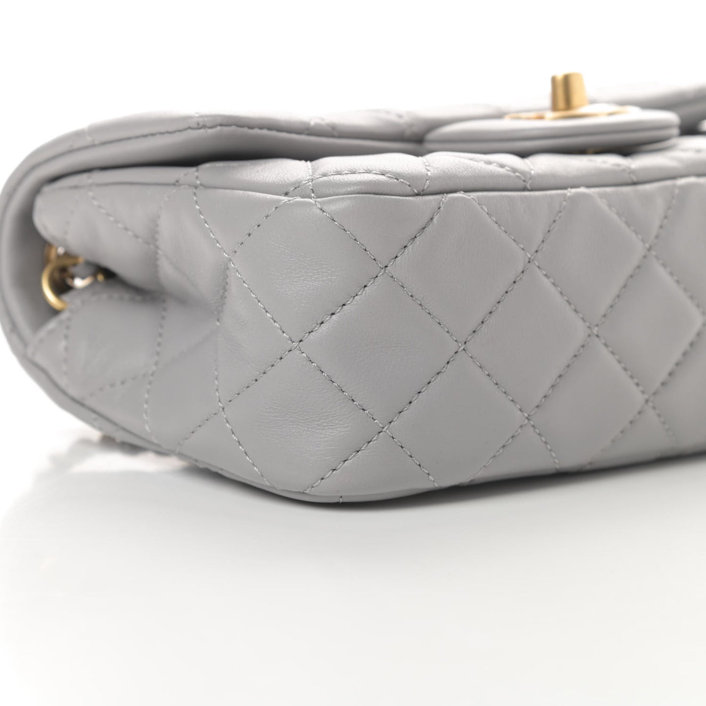 Lambskin Quilted Mini Rectangular Pearl Crush Flap Grey