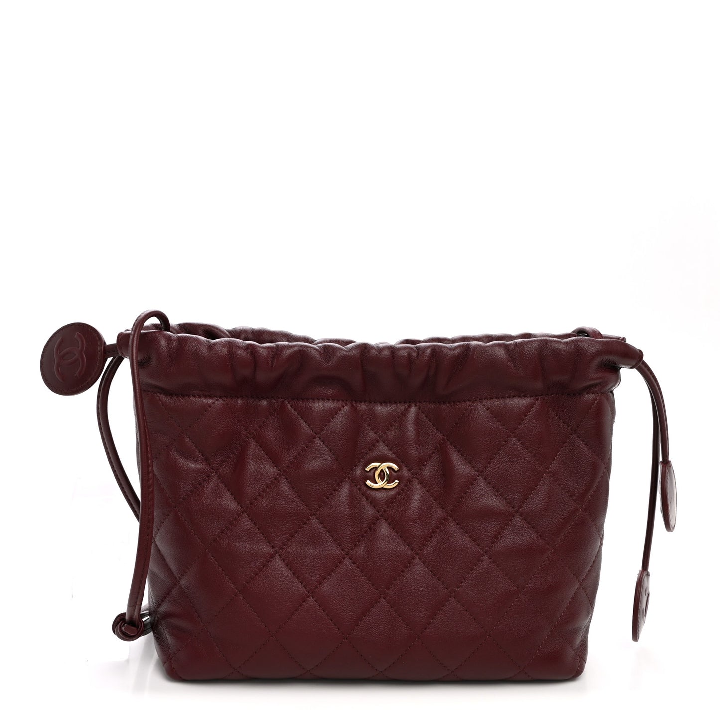Lambskin Quilted Drawstring Clutch With Strap Dark Burgundy
