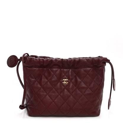 Chanel Lambskin Quilted Drawstring Clutch With Strap Dark Burgundy 1 of 11