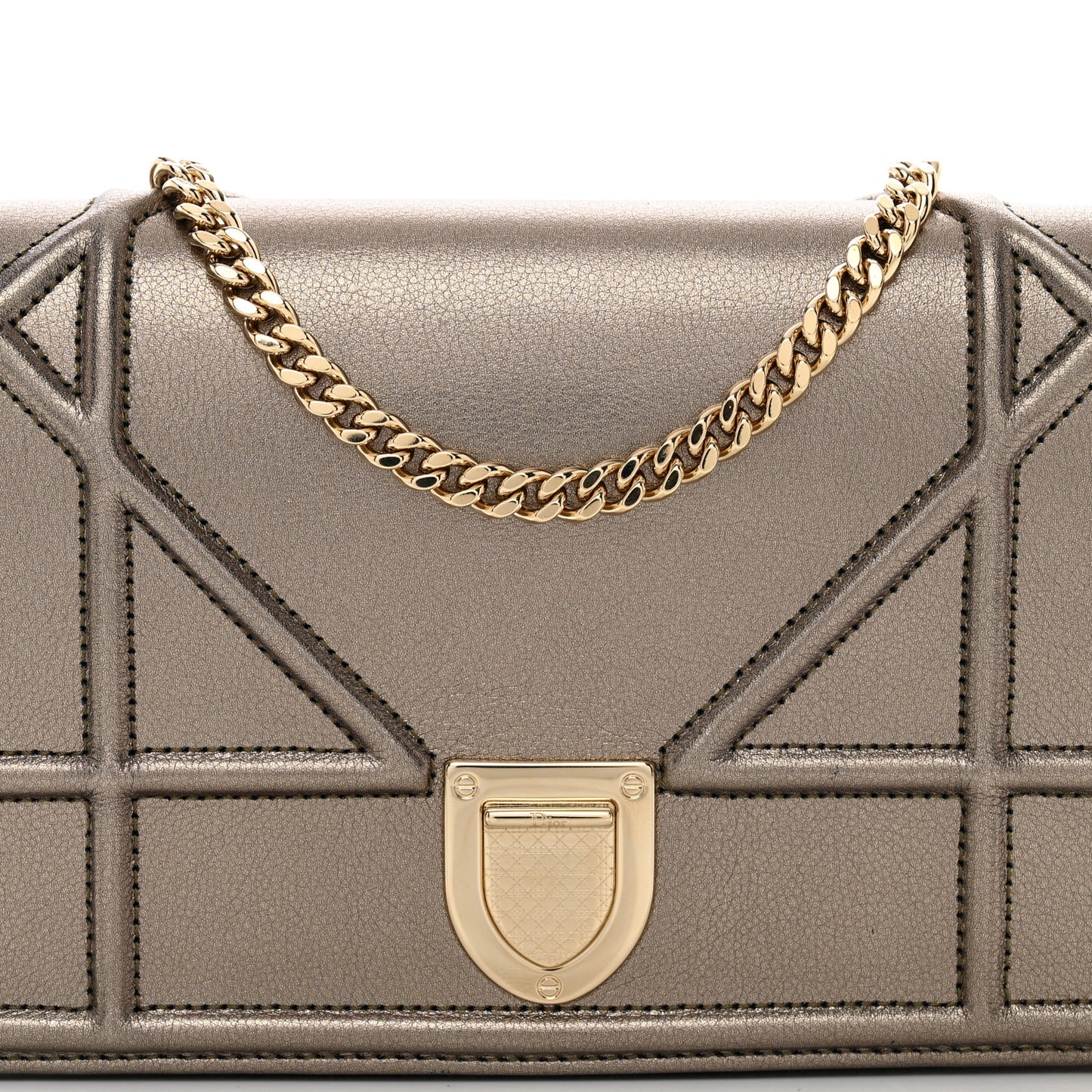 Metallic Calfskin Diorama Wallet on Chain Pouch Black Gold