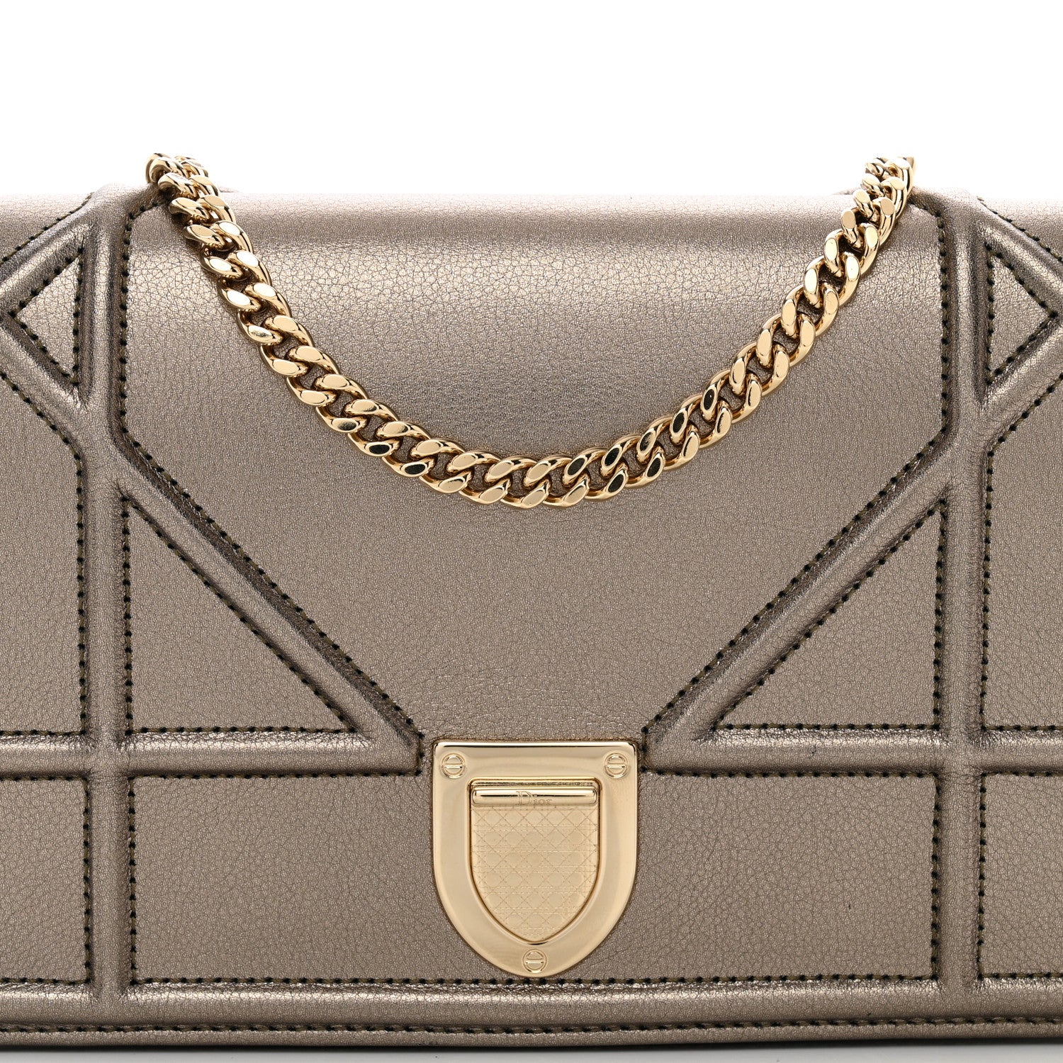Christian Dior Metallic Calfskin Diorama Wallet on Chain Pouch Black Gold 5 of 9