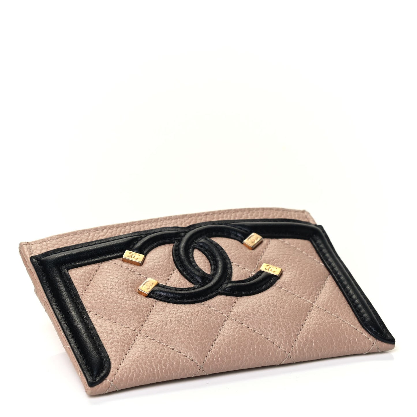 Caviar Quilted Filigree Card Holder Beige Black