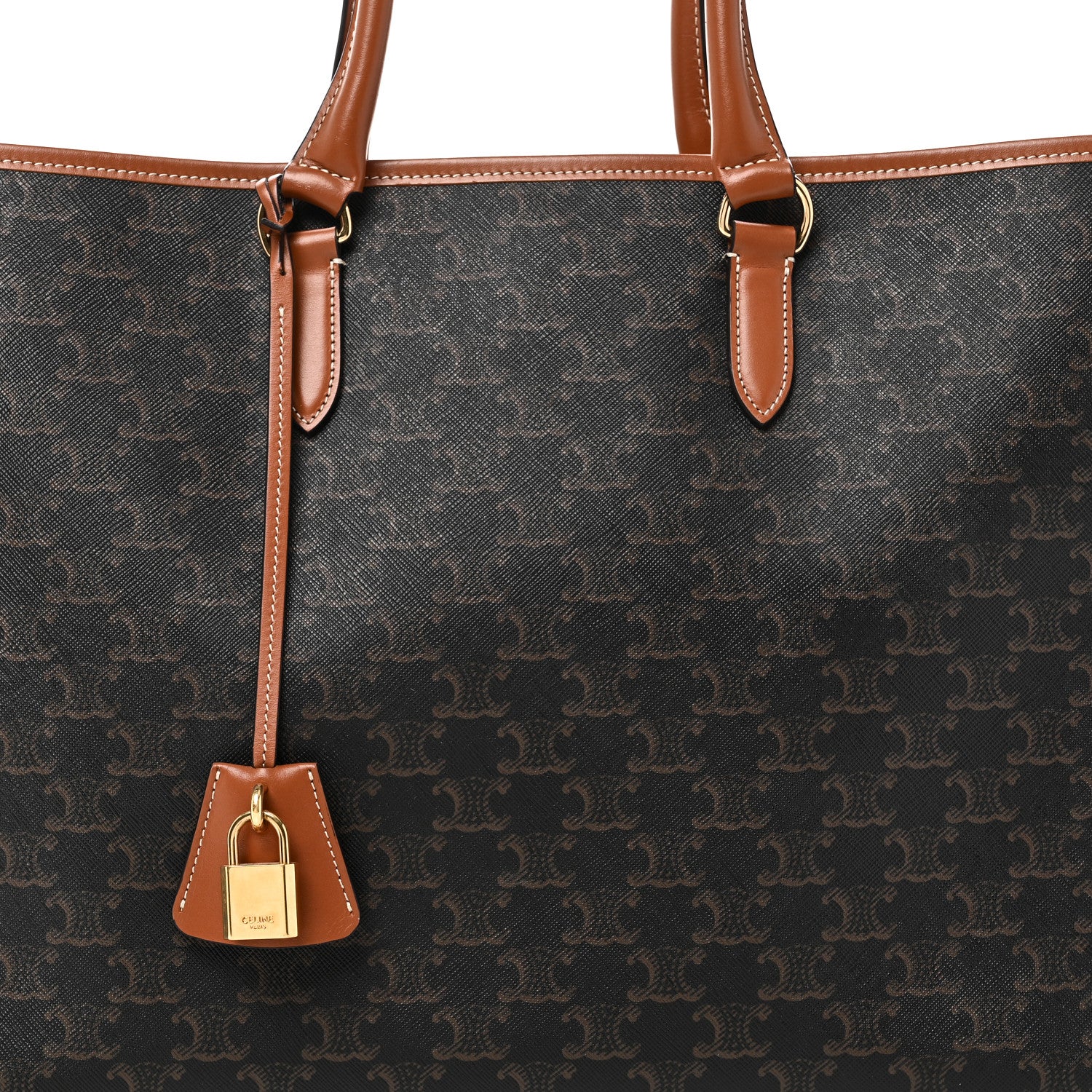 Celine Triomphe Canvas Calfskin Horizontal Cabas Tan 7 of 9
