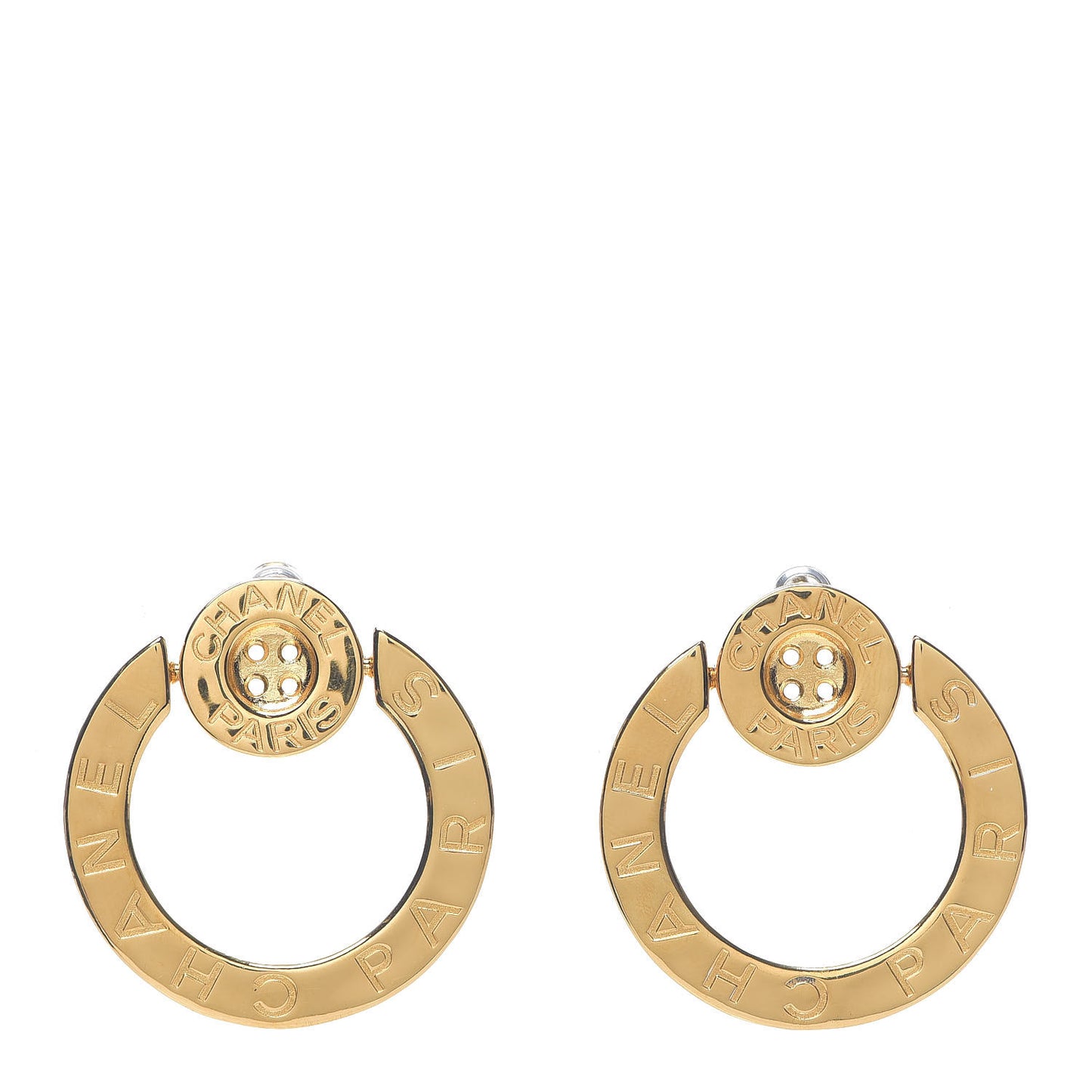 Metal Paris Button Hoop Earrings Gold