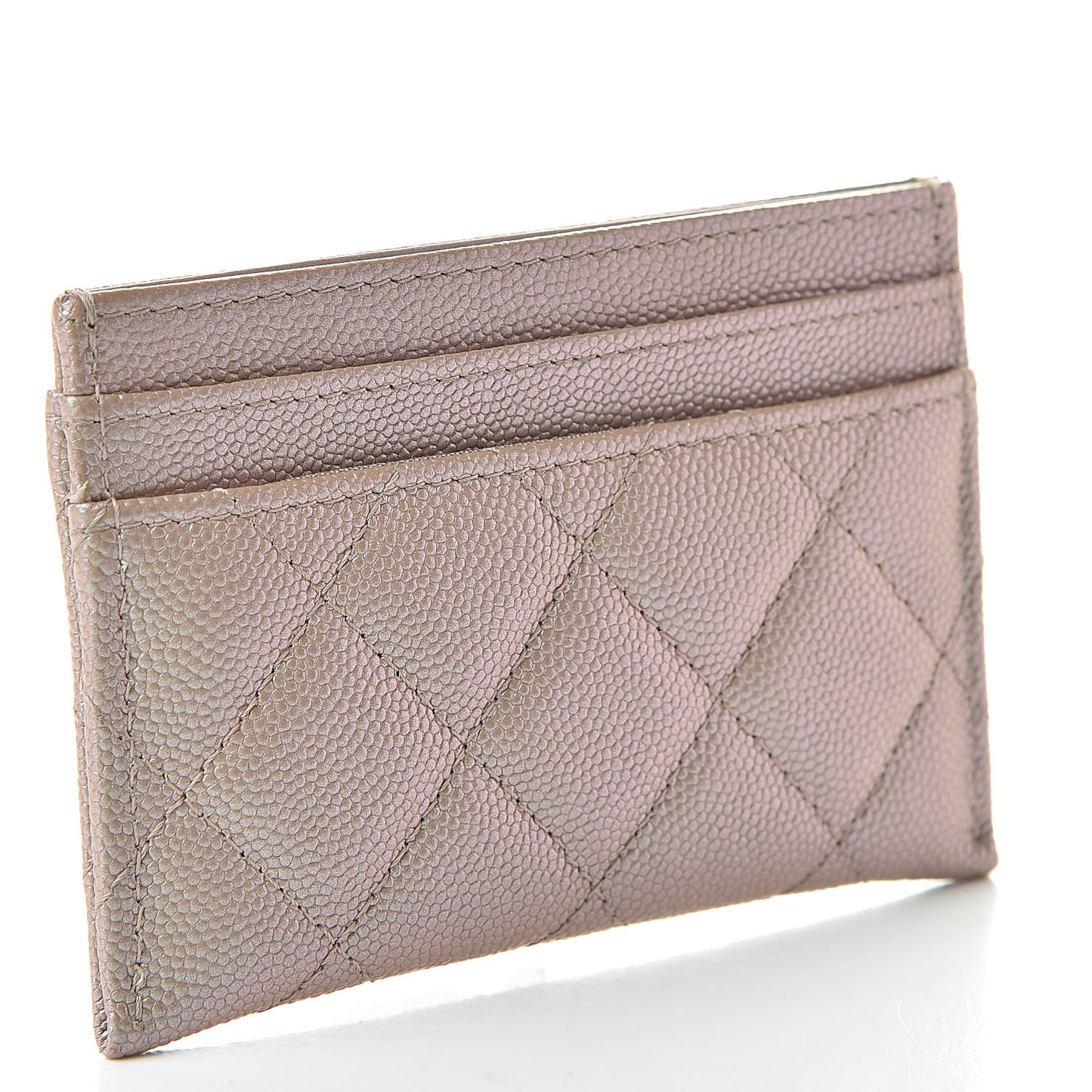Iridescent Caviar Quilted Card Holder Beige
