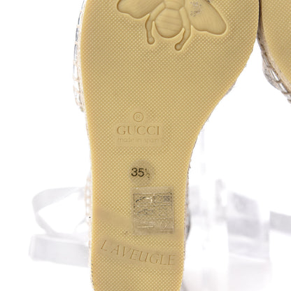 Gucci Lame GG Monogram Ankle Wrap Platform Espadrille Wedges 35.5 Silver Beige Light Grey 10 of 12