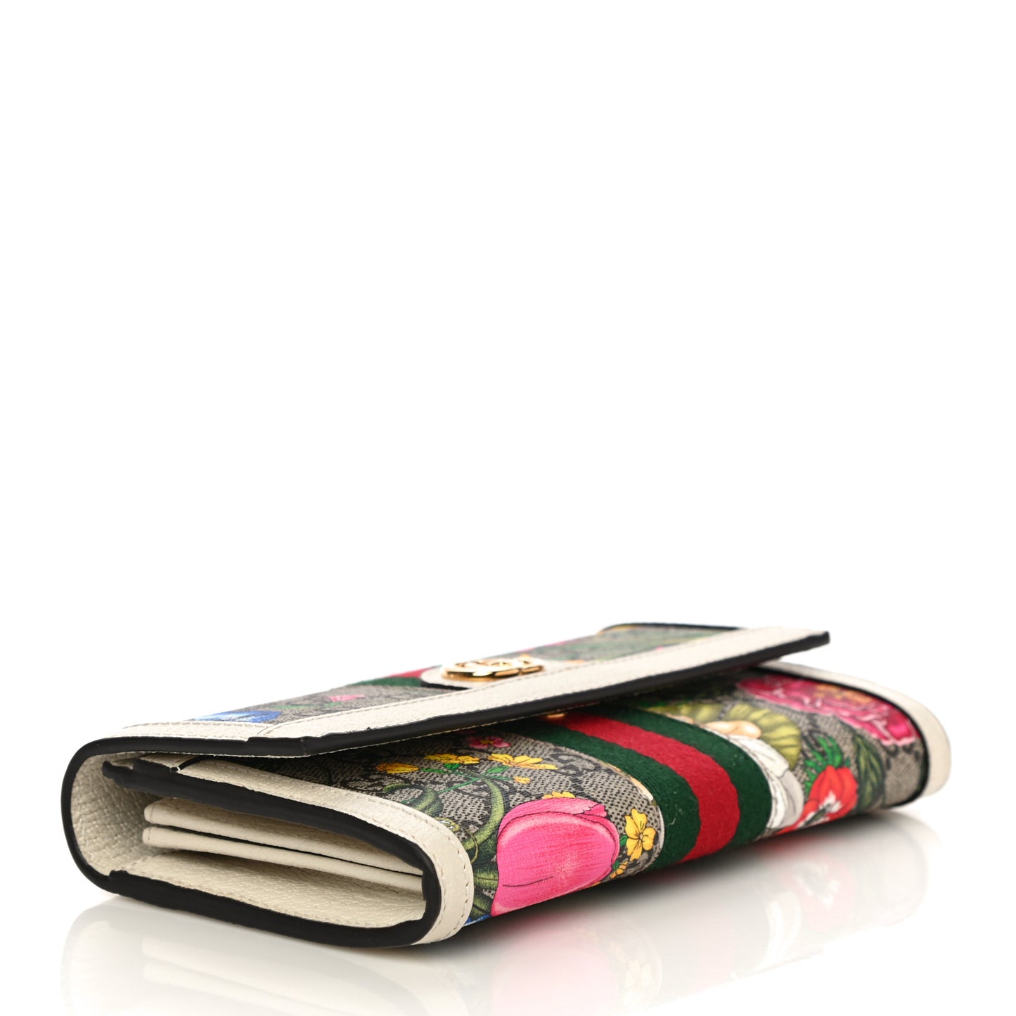 GG Supreme Monogram Flora Web Ophidia Continental Wallet White