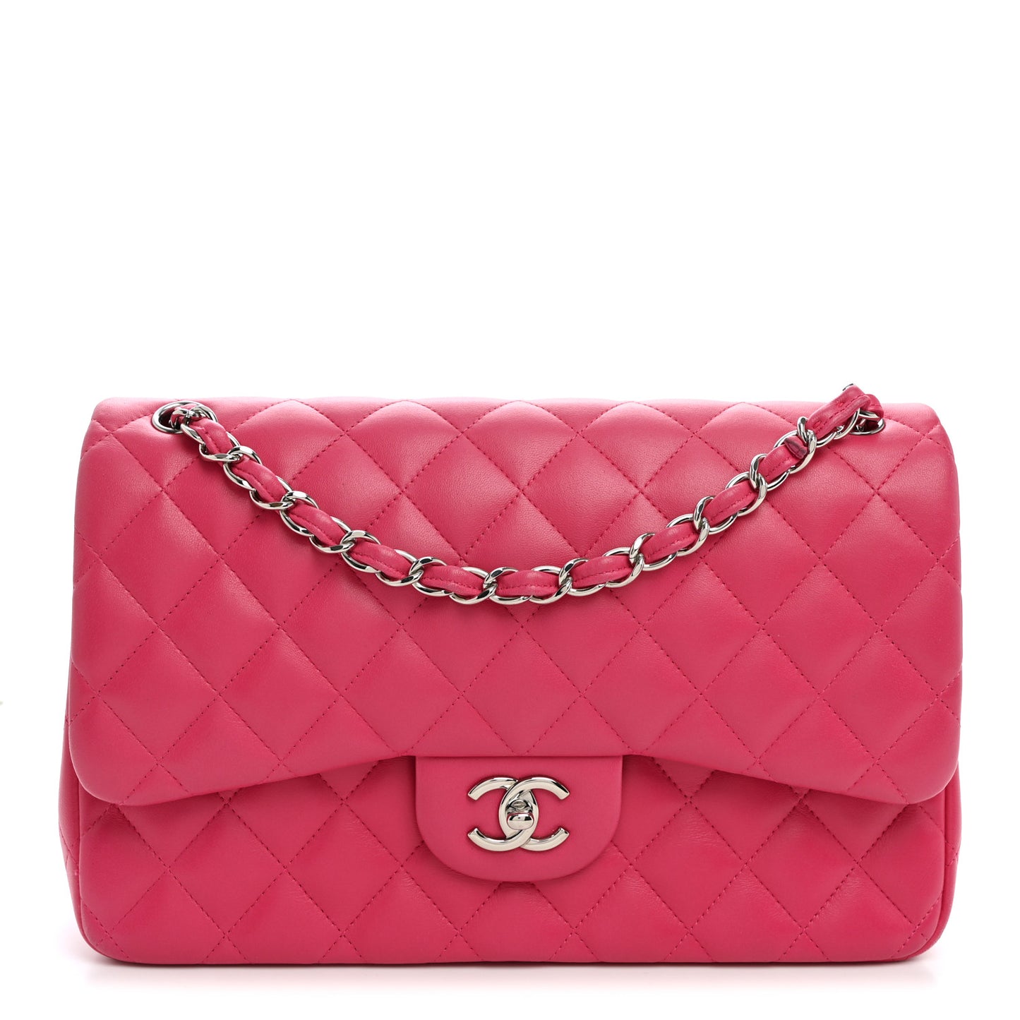 Lambskin Quilted Jumbo Double Flap Dark Pink