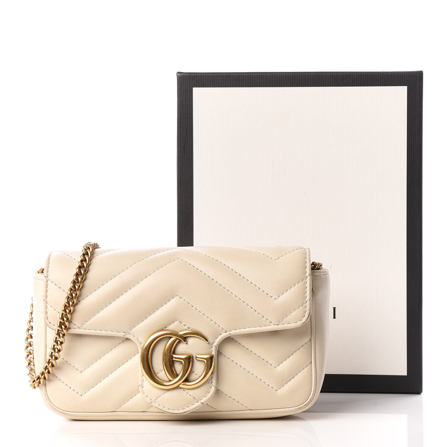 Gucci Calfskin Matelasse Super Mini GG Marmont Shoulder Bag White 11 of 14