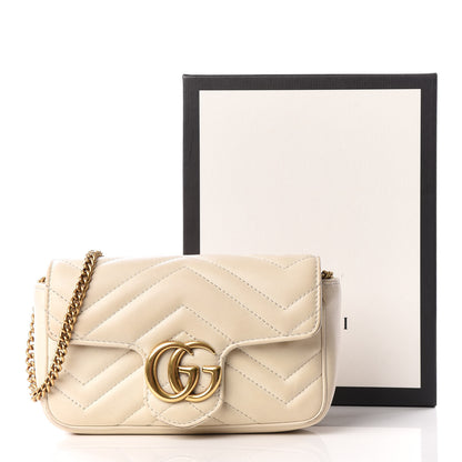 Gucci Calfskin Matelasse Super Mini GG Marmont Shoulder Bag White 11 of 14