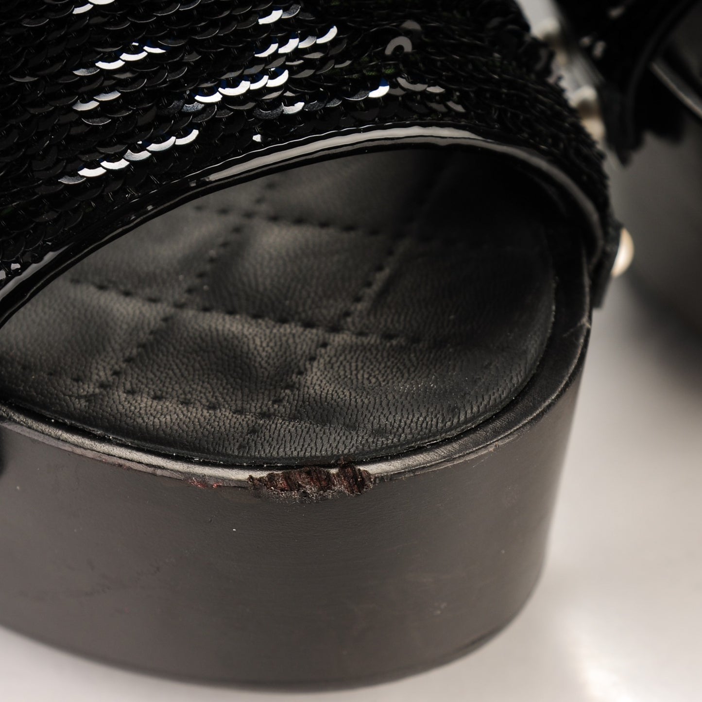 Sequin Wedge Sandals 41 Black