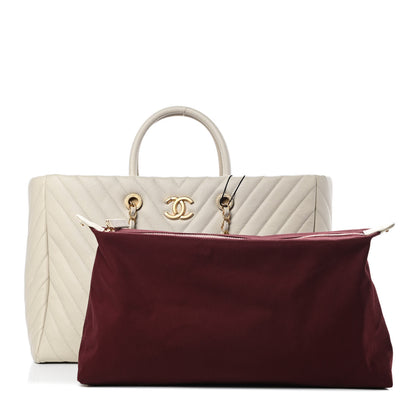 Chanel Caviar Chevron Quilted Coco Handle Shopping Tote Ivory 3 of 13