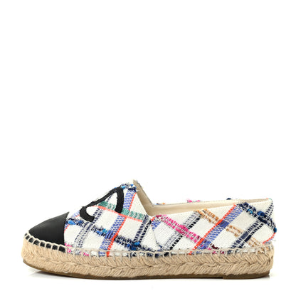 Chanel Tweed Grosgrain CC Espadrilles 35 White Blue Pink Green Black 1 of 12