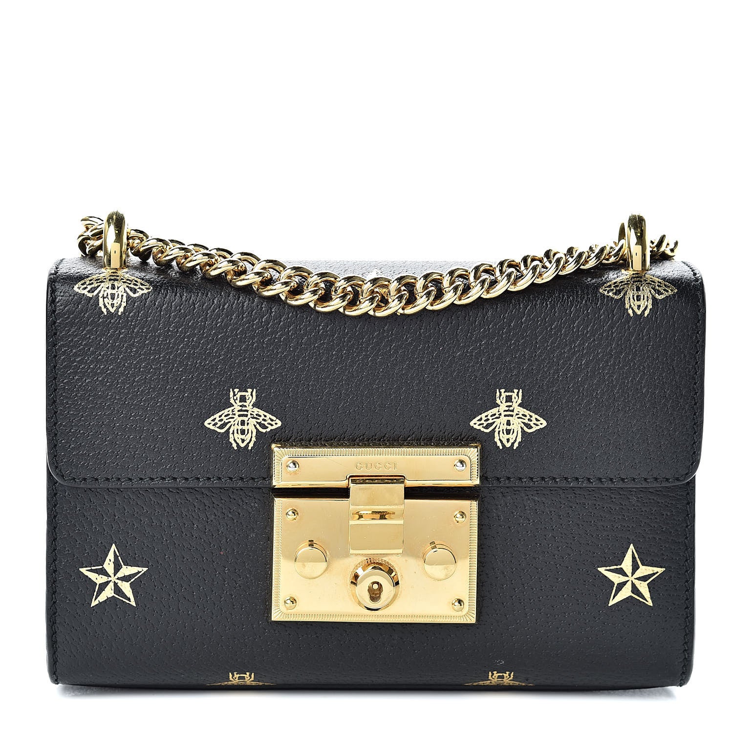 Gucci Grained Calfskin Bee Star Small Padlock Shoulder Bag Black 1 of 13