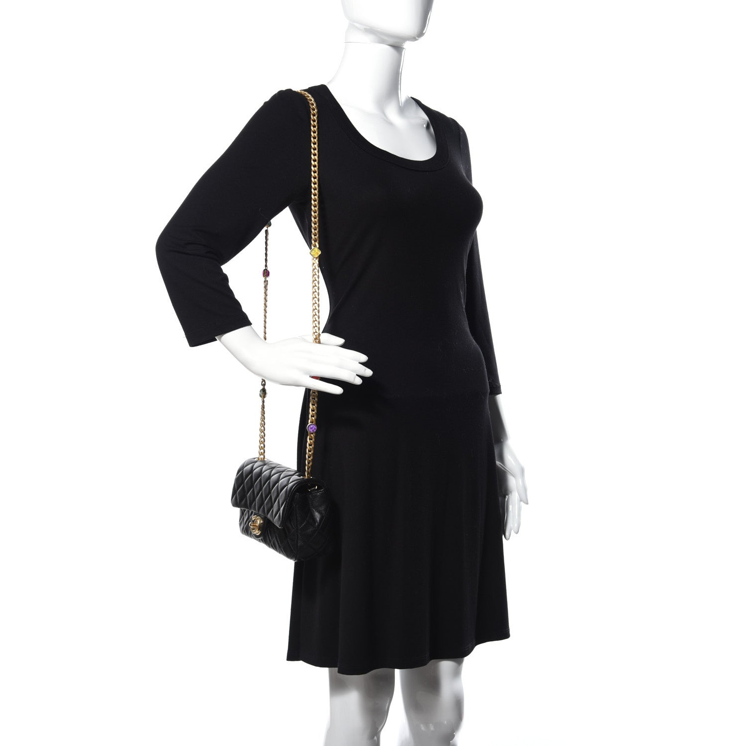 Chanel Lambskin Resin Quilted Mini Rectangular Pearl Samba Flap Black 2 of 10