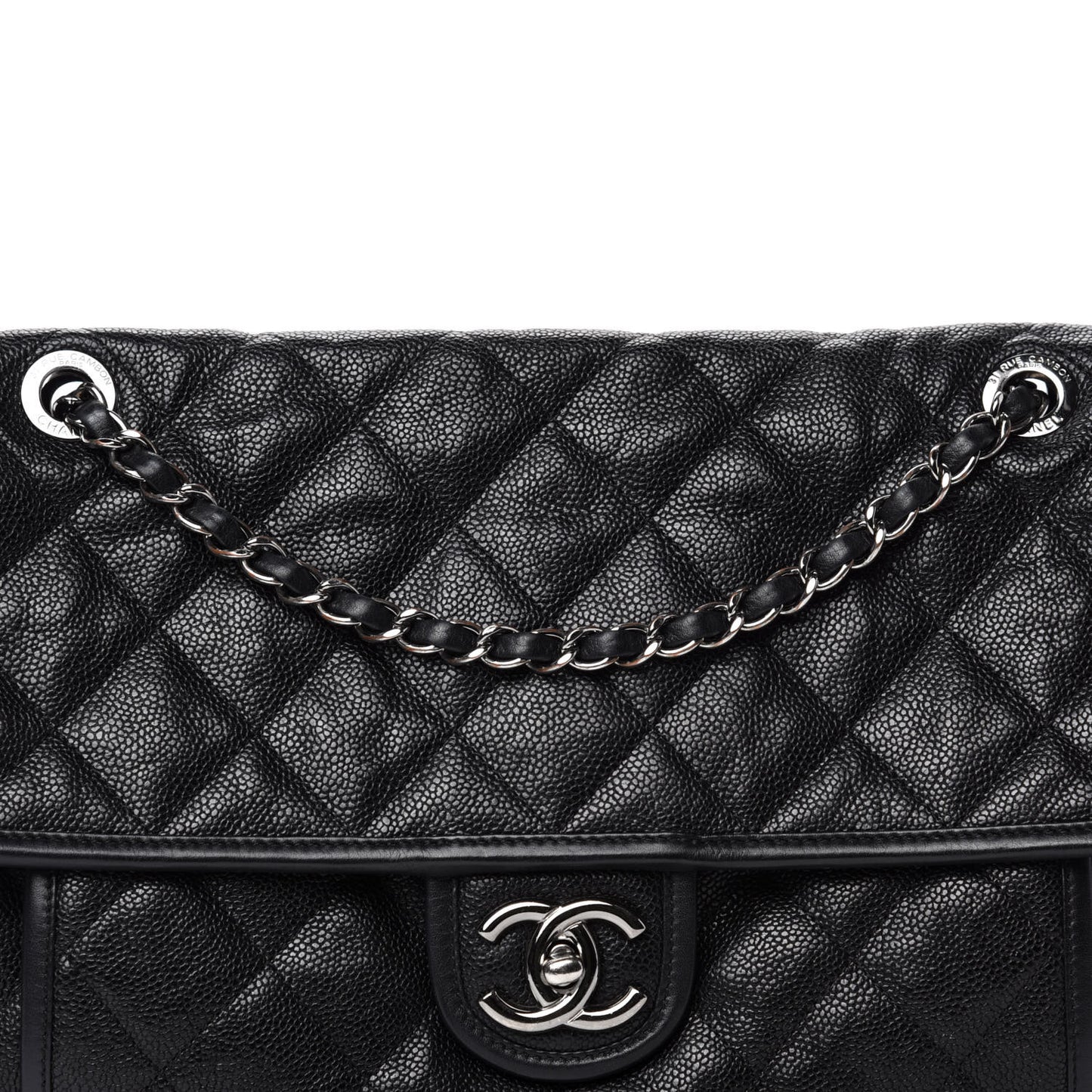 Caviar Quilted Large French Riviera Flap Black