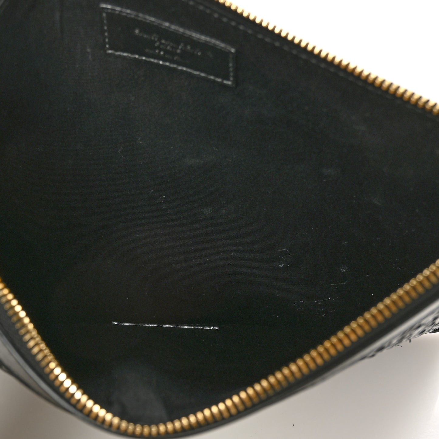 Raffia Calfskin Medium Zip Clutch Black