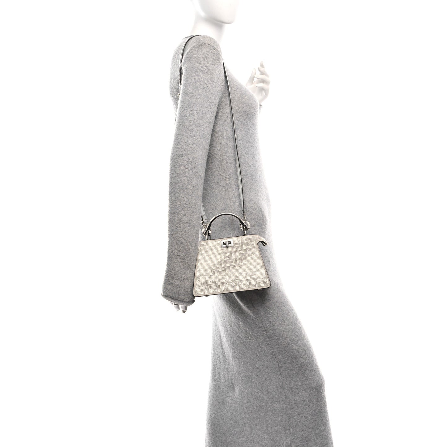 Crystal Vitello Laminato FF Petite Peekaboo I SEE U Satchel Crystal Argento