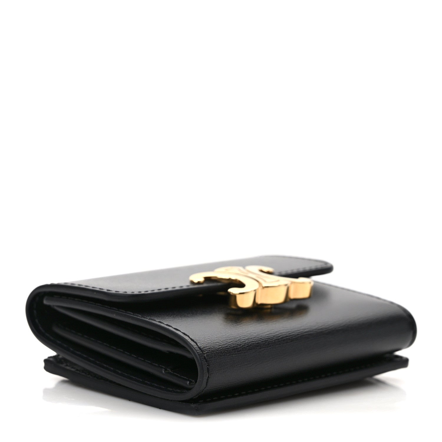 Celine Calfskin Compact Triomphe Wallet With Coin Purse Black 4 of 6
