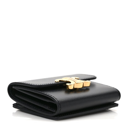 Celine Calfskin Compact Triomphe Wallet With Coin Purse Black 4 of 6